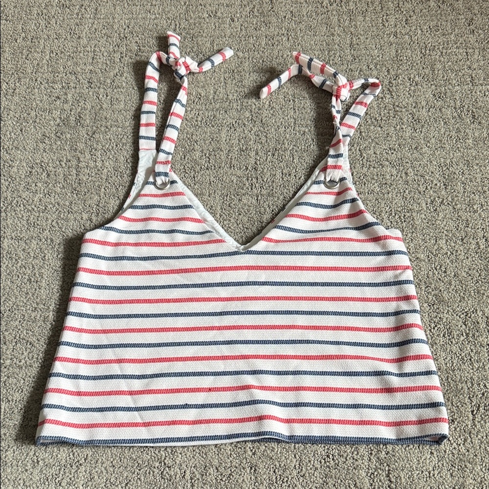 Zara Red, White and Blue Striped Crop Top